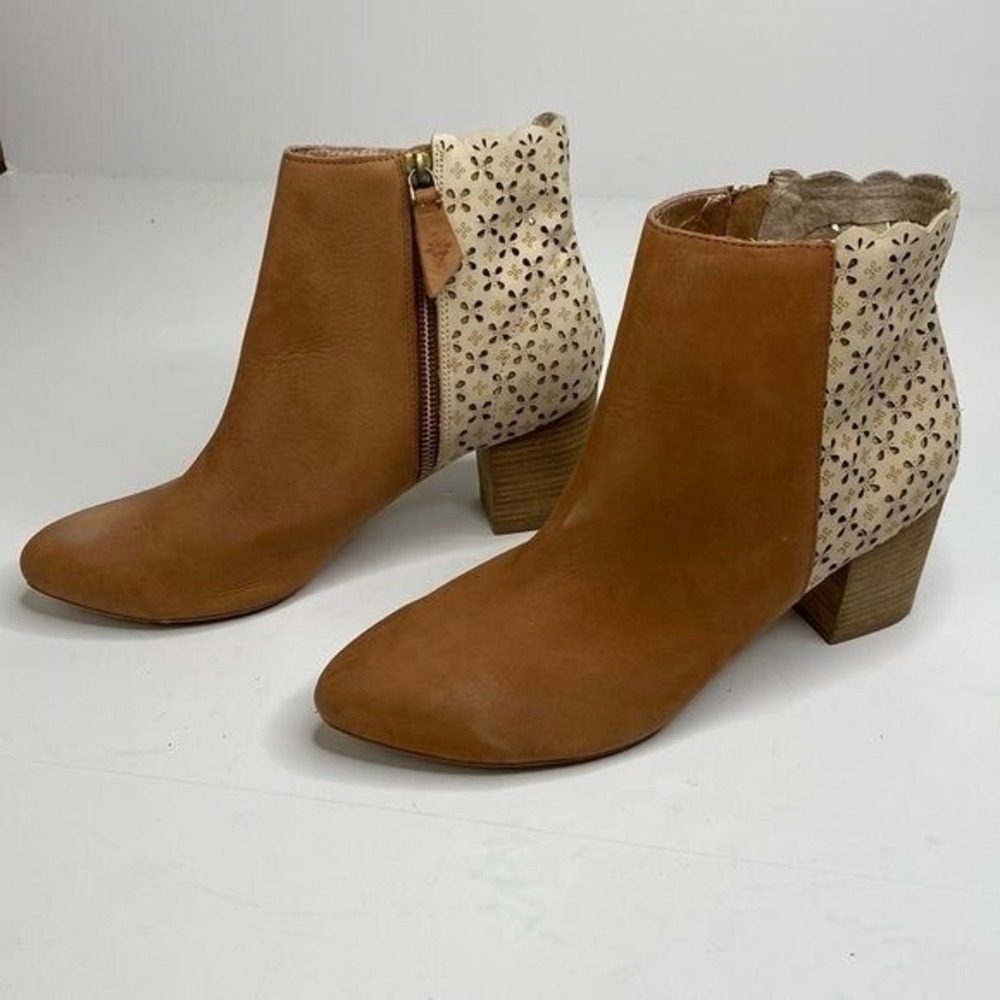 Miss Albright Brown and Cream Ankle Bootie With Cutout Design size 10M